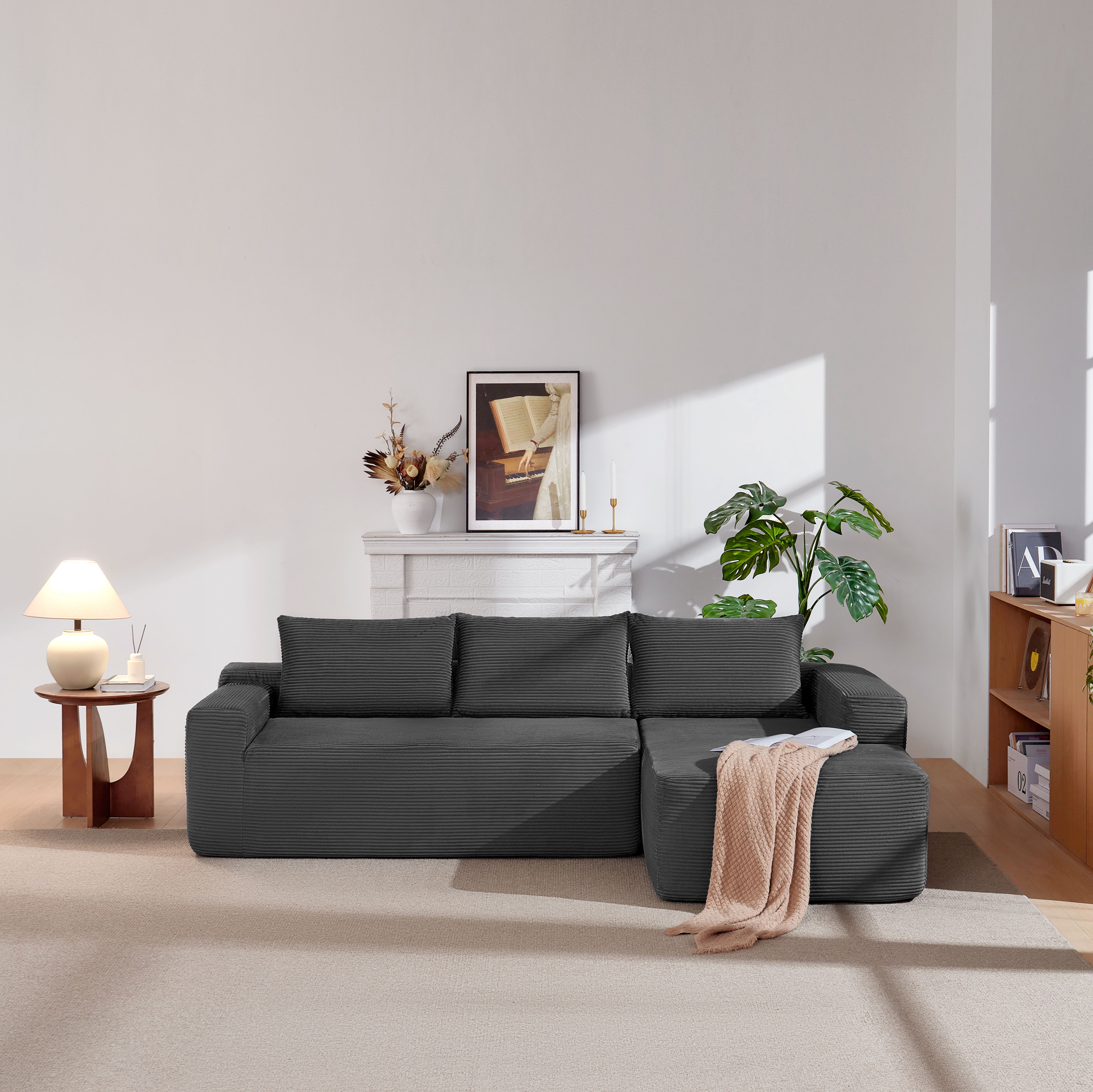 Modern Cloud Modular L-shaped Sectional Sofa In Grey Corduroy_voghion.com